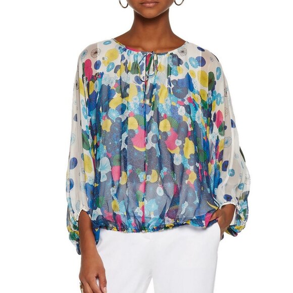 DVF Diane von Furstenberg Silk Batwing Blouse–Boho, Lightweight-Work or Vacation - Picture 3 of 16